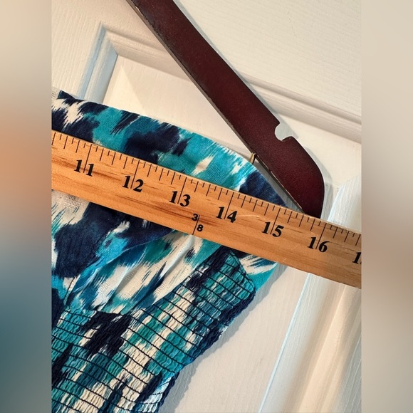 FREE PEOPLE Sz 8 Blue Teal White Splatter Ikat Brushstroke Watercolor Mini Dress - Picture 5 of 10